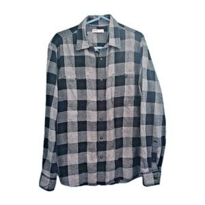Sonoma Goods For Life Flannel Shirt Men's Large L Black Grey Plaid Buffalo Check